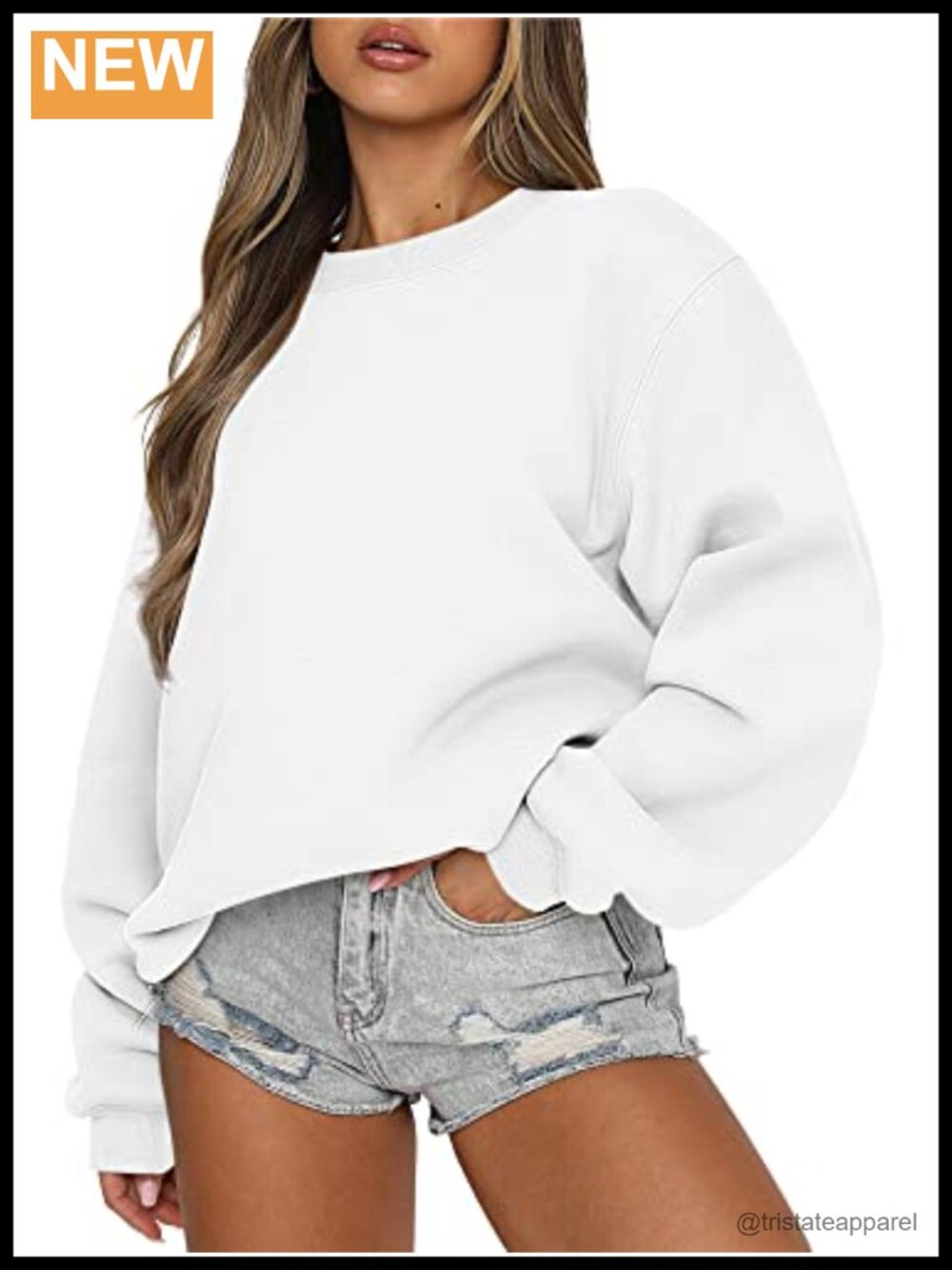 Oversized Crewneck Sweatshirt Loose Fit Ribbed Cuffs Casual